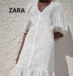最終価格 訳あり ZARA ザラ レース バルーン袖 ワンピース 白 Sのサムネイル