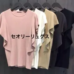 セオリーリュクス コットン 混 フリル付 半袖 サマーニット ベージュ 38