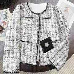 ホワイトツイードノーカラージャケット
