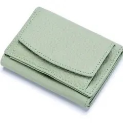 レザー 本革 三つ折り ミニ財布 コインケース ミントグリーン