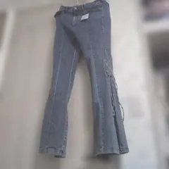 サイドレースアップ フレアデニムパンツ
