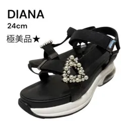 【未使用級】＋diana プラスダイアナ 厚底サンダル 24 ブラック パール
