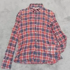 【シップス】チェックシャツ　長袖　シワ加工　Slim FIT　レディース　赤系のサムネイル