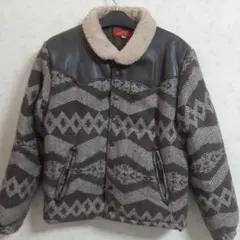 Indian Motocycle　ウール　中綿ジャケット 　牛革　肩切替　襟ボア