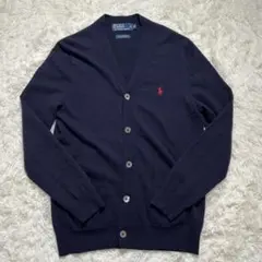 ワケあり極上品 ポロラルフローレン カーディガン ポニー ネイビー メリノウール