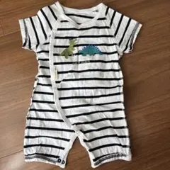 ストライプ柄 恐竜プリントロンパース