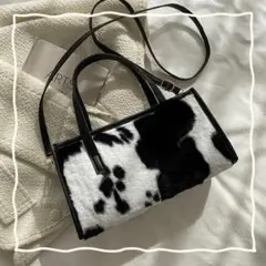 アニマル柄ショルダーハンドバック 牛柄 ファー 2way 軽量 新品