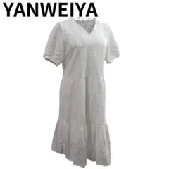 YANWEIYA 刺繍入りホワイトシャツワンピース 体型カバー 着映え 白系