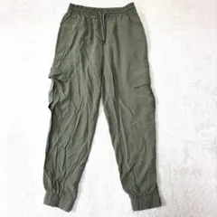 n1298 ZARA サテン調イージーカーゴパンツ ジョガーパンツ カーキ XS