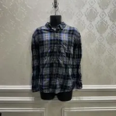 ブルー系 チェック柄 ネルシャツ 長袖