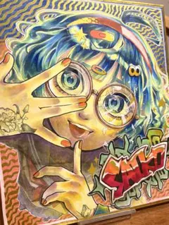 手描きイラスト 大色紙 オリジナル アナログ コピック