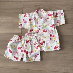 花柄 女の子 甚平 80cm 白 ピンク 夏祭り