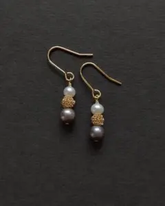 淡水パールのゴールドピアス/樹脂フック/樹脂ノンホール/サージカルステンレス