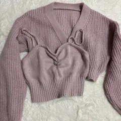 ピンク クロップドカーディガン セット