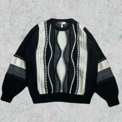 90s　3Dニット　ブラック×ホワイト　オーバーサイズ　セーター　クージー