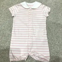 comme ca ism 襟付きロンパース ピンクストライプ
