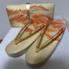 山模様草履 ゴールドオレンジ 西陣織 バッグセット