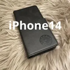 iPhone14 手帳型スマホケース　レザー　黒　柴犬　犬　シンプル　ペア