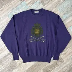 LYNX デザインニット 刺繍 3D ケーブルニット パープル 雰囲気抜群 Lのサムネイル