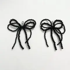 新品 シューズチャーム スニーカー パール アクセサリー リボン 韓国 ブラック