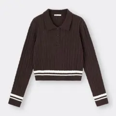 美品♡GU ケーブルポロセーター ブラウン L ニット