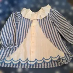 Seraphの青と白のストライプ フリル襟 ブラウス 130
