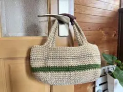 ハンドメイド作家様　手編みバッグ コロンバッグ　かぎ編みジュートバッグ　小さめ