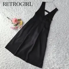 【M】レトロガール　ジャンパースカート　ワンピース　ブラック　黒　ロング丈　無地