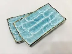 【4/8まで】美濃焼　青色陶器製長方形プレート2枚セット