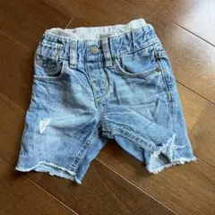 デニムブルー ダメージ加工 ハーフパンツ