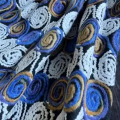 フリース カラフル毛糸刺繍生地 北欧風 青系 幅140×30cm