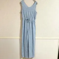 大人可愛い✨ドット柄 オールインワン 水色 サロペット ルームウェア ゆるふわ