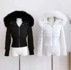 ファー付き ショート丈 ダウンジャケット ホワイト
