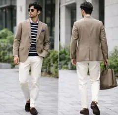 【極美品】イタリア生地 ONLY 段返り3B テーラードジャケット ベージュ M