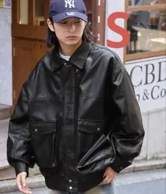 【美品】MONO-MART レザージャケット　ブルゾン　ブラック　黒　Sサイズ