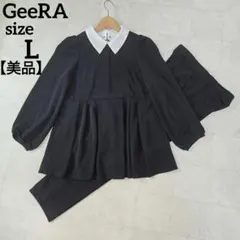 【美品】ジーラ 2way配色襟プリーツ切替ブラウスセットアップ L ブラック