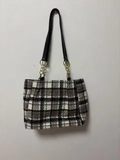 美品　チェック柄 ツイード調 ショルダーバッグ