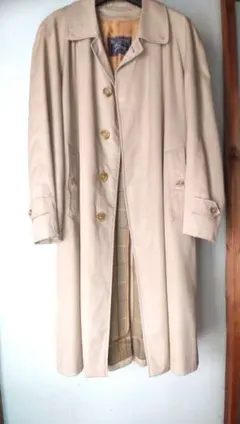 英国バーバリ ベージュ ステンカラーコート チェック裏地ライナー付き