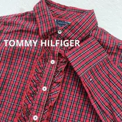 TOMMY HILFIGER トミーヒルフィガー チェック フリルシャツ 赤 M