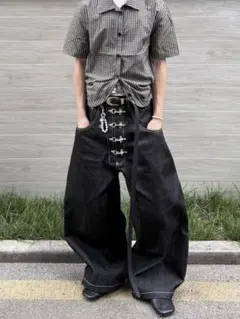 リジットデニム ワイドデニム　バギーパンツ スタッズ y2k opiumグランジ