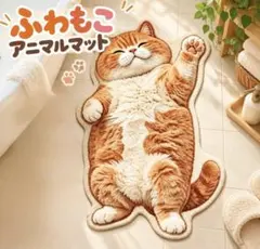 茶トラ 猫型マット 50×80 ラグ ヘソ天 肉球 ふわふわ 玄関マット ネコ