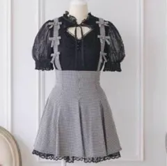 あ*さ様 pium ショルダーリボンサス付きフレアスカート ギンガムチェック