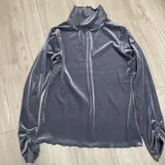axes femme ベロア調 ハイネックトップス グレー メロウ加工 長袖のサムネイル