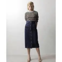 REDYAZEL ハイウェストフロントボタンデニムタイトスカート　M ブルー