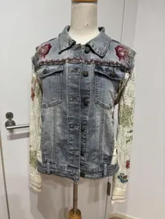 美品 デシグアル デニムジャケット シアー素材 異素材 切り替え 個性的 