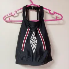 刺繍入り黒ハイネック水着トップ