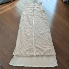 OVERFLOW レース ロングワンピース ノースリーブ クリーム色