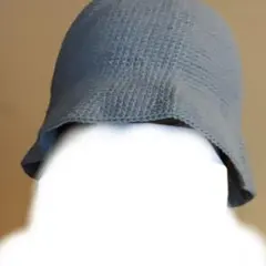 ブルーデニム色バケット　ニットバケット　ハンドメイド　ブルーグレー　デニム調