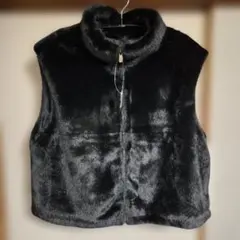 ティエドゥール ブローチ付ミンク調フェイクファー スタンド襟ベスト＆マフラー