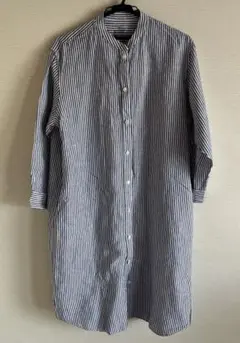 無印良品リネン100%長袖シャツワンピース　ストライプ